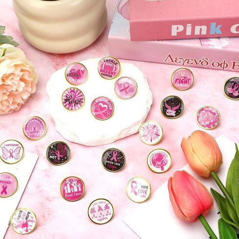 60pcs أزرار التوعية بسرطان الثدي ، دبابيس مينا الشريط الوردي ، الأمل ، شارات الشريط ، شارات البصفبة للنساء in Kuwait