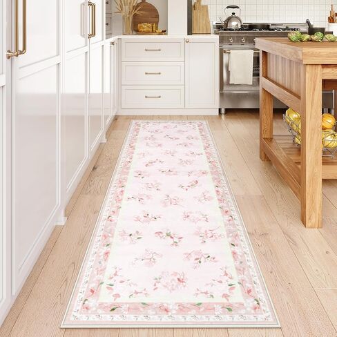سجاد فتيات الأزهار Livebox لغرفة النوم ، 2 × 6 سجاد عداء الحضانة ، و Non Slip Boho Pink Area Rugners ناعمة للحمام ، عداء السجاد الداخلي رقيقة من الزهور المطبخ ، وردي in Kuwait