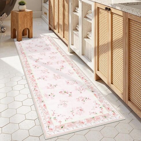 سجاد فتيات الأزهار Livebox لغرفة النوم ، 2 × 6 سجاد عداء الحضانة ، و Non Slip Boho Pink Area Rugners ناعمة للحمام ، عداء السجاد الداخلي رقيقة من الزهور المطبخ ، وردي in Kuwait
