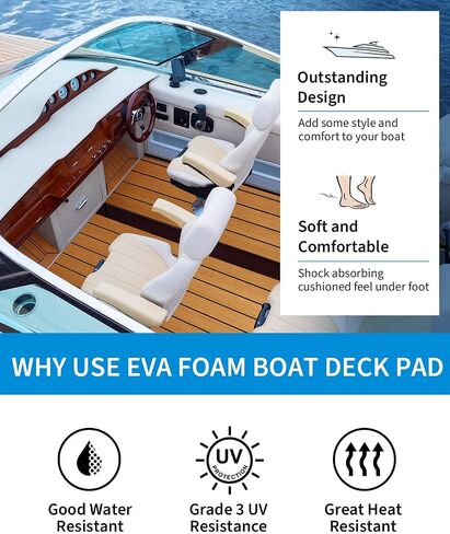 OCEANBROAD EVA Foam Boat Flooring with 3M Adhesive Backing Marine Self-Adhesive Decking 96''x45.6''/36''/28.8''/16.8'', 48''x16.8'' Faux Teak Sheet for Jon Boats Swim Platform Helm Pad RV Floor in Saudi Arabia