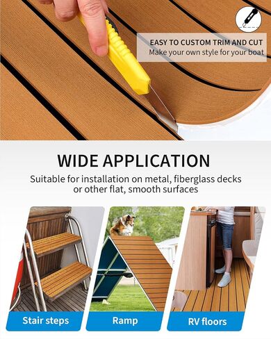 OCEANBROAD EVA Foam Boat Flooring with 3M Adhesive Backing Marine Self-Adhesive Decking 96''x45.6''/36''/28.8''/16.8'', 48''x16.8'' Faux Teak Sheet for Jon Boats Swim Platform Helm Pad RV Floor in Saudi Arabia