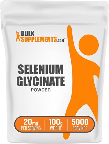 BulkSupplements.com Selenium Glycinate Powder - Selenium 200mcg, Selenium Supplement - Essential Trace Mineral & Gluten Free, 20mg per Serving, 250g (8.8 oz) (Pack of 1) in Kuwait