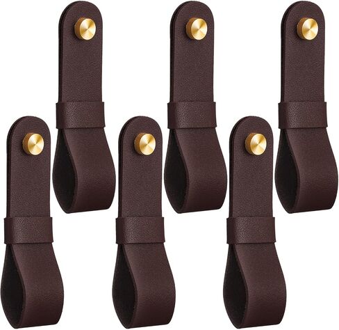 6 Pcs Leather Curtain Rod Holders PU Leather Curtain Rod Bracket Mounted Loop Straps with Screws and Plastic Wall Plugs, Boho Pole Hanger Hook for Towel Oar Home Wall Display Decor(Brown) in Saudi Arabia