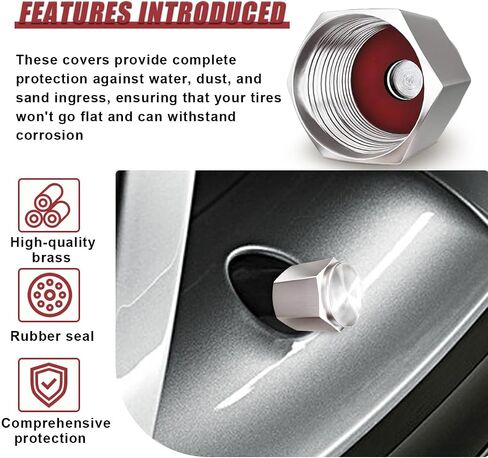Car Tire Valve Cap, Hexagon Shape Brass Tire Stem Valve Dust Cover with Rubber O-Ring, Corrosion Resistant Leak-Proof Tire Air Caps, Universal Tires Accessories for Most Cars (8PCS) in Saudi Arabia