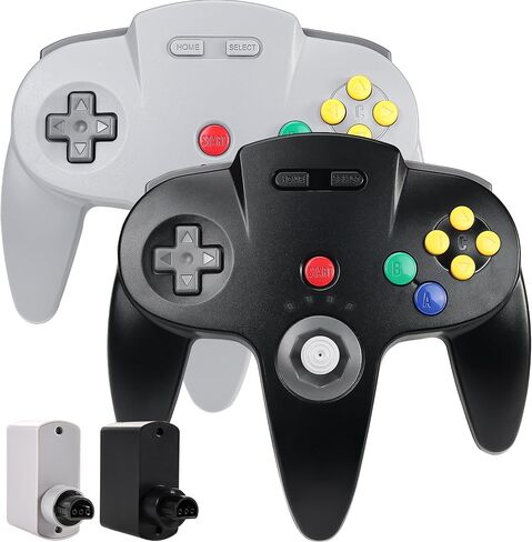 SAFFUN (عبوتان) وحدة تحكم N64 لاسلكية 2.4 جيجا هرتز، جهاز استقبال N64، متوافق مع وحدة تحكم N64 - (قابلة لإعادة الشحن) (التوصيل والتشغيل) (دمدمة مدمجة) أصفر/أحمر شفاف in Kuwait