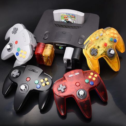 SAFFUN (عبوتان) وحدة تحكم N64 لاسلكية 2.4 جيجا هرتز، جهاز استقبال N64، متوافق مع وحدة تحكم N64 - (قابلة لإعادة الشحن) (التوصيل والتشغيل) (دمدمة مدمجة) أصفر/أحمر شفاف in Kuwait