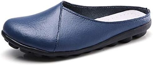 Women's Leather Mules Backless Loafers Slip-on Round Toe Flat Shoes Closed Toe Comfortable Summer Slipper Non-Slip Flat Shoes in Kuwait