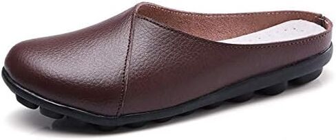 Women's Leather Mules Backless Loafers Slip-on Round Toe Flat Shoes Closed Toe Comfortable Summer Slipper Non-Slip Flat Shoes in Kuwait
