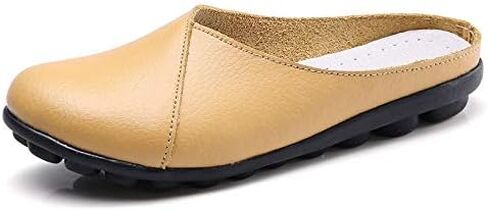 Women's Leather Mules Backless Loafers Slip-on Round Toe Flat Shoes Closed Toe Comfortable Summer Slipper Non-Slip Flat Shoes in Kuwait