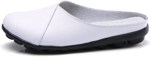 Women's Leather Mules Backless Loafers Slip-on Round Toe Flat Shoes Closed Toe Comfortable Summer Slipper Non-Slip Flat Shoes in Kuwait