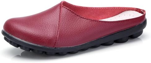 Women's Leather Mules Backless Loafers Slip-on Round Toe Flat Shoes Closed Toe Comfortable Summer Slipper Non-Slip Flat Shoes in Kuwait