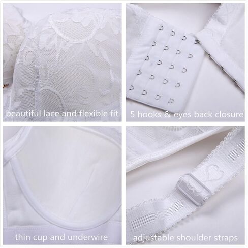 CAHL&FAUO Push Up Bra for Women Plus Size Lace Brassiere Wide Back Underwire Bra in Kuwait