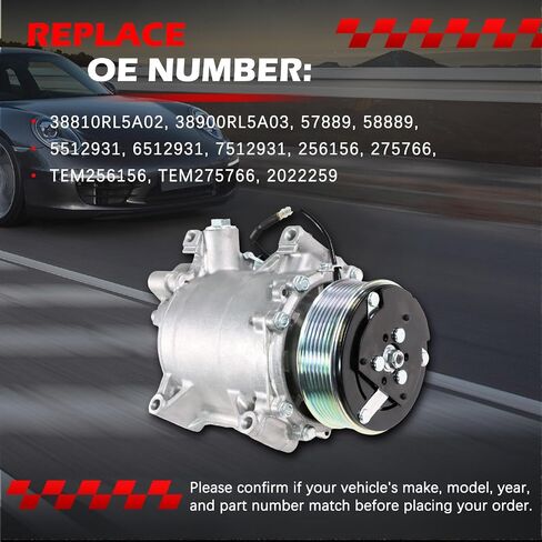 Air Conditioner AC Compressor Fit for A-cura TSX 2.4L 2009 2010 2011 2012 2013 2014, A/C Compressor with Clutch Replace for 38810RL5A02, 38900RL5A03, 57889 in Saudi Arabia