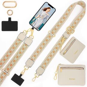 ZOPPEN Phone Lanyard Crossbody, Clip and Go Strap for Phone with Wallet Crossbody, Phone Strap with Zippered Pouch, Adjustable Strap with Phone Tethe Tap for All Phones, Brown in Kuwait