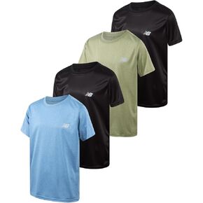 تي شيرتات نشطة للبنين الجديدة-4 حزمة قصيرة الأكمام الأكمام الأداء الرياضي للأداء الجاف المناسب للأولاد (الأحجام: 4-20) ، حجم 18-20 ، مسافة المطر السماء الأسود in Kuwait