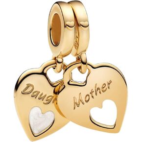 Mom Gold Plated Heart Mother Daughter Charms for Mothers Day,Birthday,Christmas, 925 Sterling Silver Pendant Charm for Pandora Bracelets and Necklaces, Small Aesthetic Jewelry Gifts for Women in Saudi Arabia