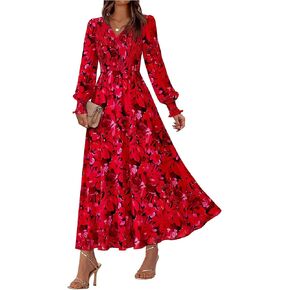 BTFBM Women Fall Wedding Guest Maxi Dresses 2025 Floral v Neck Long Long Boho Long Dress Faction in Kuwait
