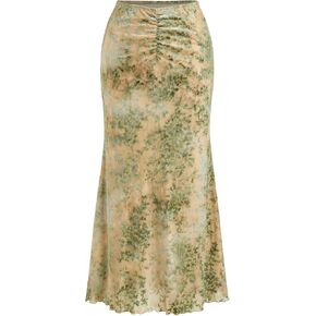 تنانير عالي الخصر نبيذ التفاح للنساء تنورة حوريات البحر ذيل السمكة ruched bodycon طويلة maxi تنورة الخس in Kuwait