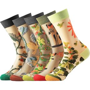 YFUNNLE 5 Pairs Womens Sheer Socks Summer Thin See Through Mesh Transparent Socks for Women Size 6-9 in Saudi Arabia