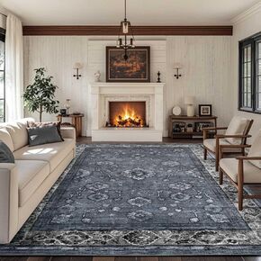 4x6 Washable Area Rugs for Living Room Stain-Resistant Bedroom Rug with Non-Shedding &Slip Faux Wool,Vintage Floral Aesthetic Carpet Foldable for Indoor Dining Room in Saudi Arabia