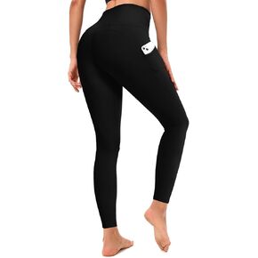 High Waisted Leggings for Women, 7/8 Full Length Buttery Soft Yoga Leggings, Tummy Control Workout Running Yoga Pants for Women with Pockets, Black, L in Saudi Arabia