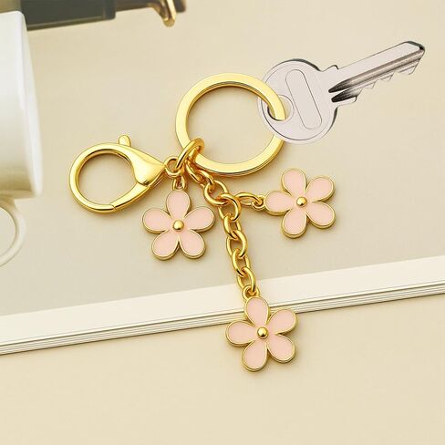 3Pcs Cute Keychain for Women, Flower Enamel Charm Keyring for Handbag Backpack Purse（White,Pink,Black in Saudi Arabia