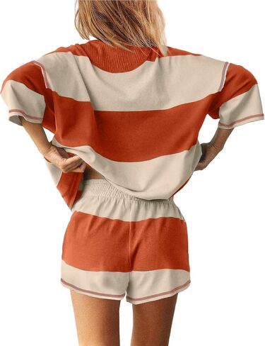 Wyeysyt Womens Striped 2 Piece Sets Summer Workout Outfits Oversized Lounge Set Going Out Pullover and Shorts in Saudi Arabia