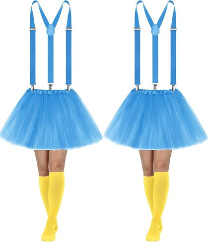 Sintege 2 Set Women Blue Tutu Costume 5 Layered Tulle Tutu Skirt Y Back Suspender Knee High Sock for Halloween Party Cosplay in Saudi Arabia