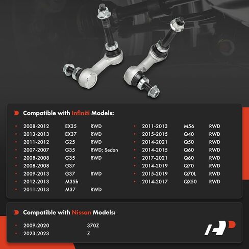 A -Premium 2 x Front RWD Sway Bar Links Bar Bar Rinks ، ملائمة لـ Infiniti Nissan - 2007-2023 - Q50 ، QX50 ، Q60 ، G37 ، Q70 ، Q70L ، Q40 ، ex35 ، ex37 ، G25 ، G35 ، M35H ، M37 ، M56 ، in Saudi Arabia