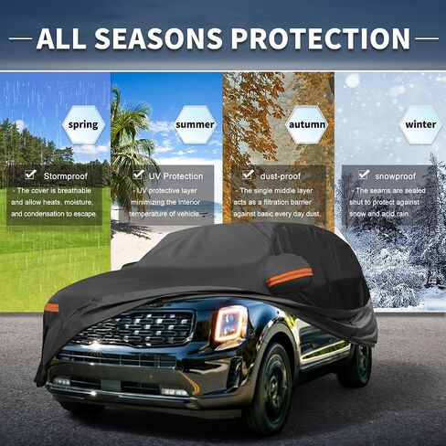 X AUTOHAUX Car Cover Outdoor Waterproof Sun Rain Snow Hail Protection with Left Side Door Zipper 210D-PU for Kia Telluride in Saudi Arabia