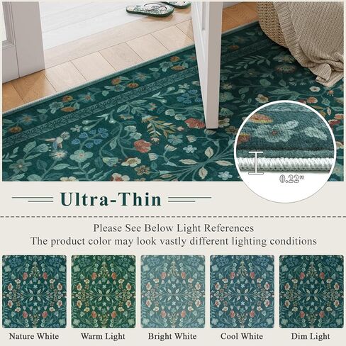 Lahome Floral Washable Area Rugs 8x10, Non-Slip Living Room Ruggables Carpet Soft Tumble Washable Rugs for Bedroom Nursery, Vintage Botanical Print Carpet for Classroom Kids Room Dining Room, Black in Saudi Arabia