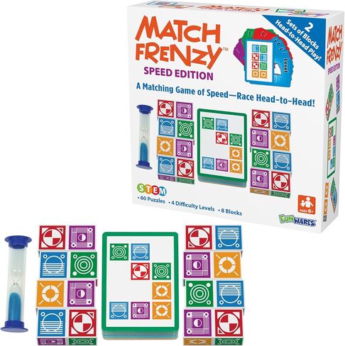 Funwares Match Frenzy: Portable Snap-On Pattern Matching Puzzle Games, Fun Family Mini Board Games for All Ages, Perfect for Travel & Home Play, Road Trip Activities for Kids and Adults, 1-4 Players in Saudi Arabia