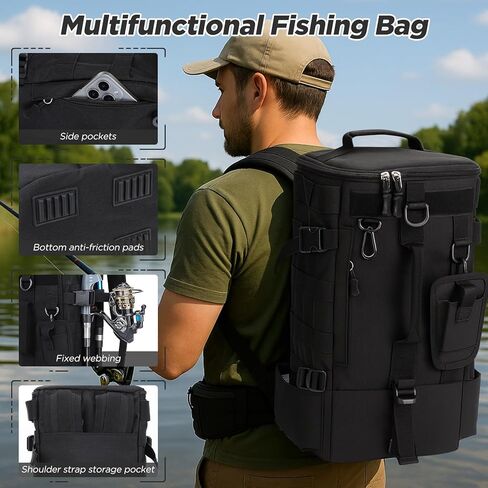 حقيبة ظهر صيد ، حقيبة ظهر تكتيكية تكتيكية صيد تعامل على حقيبة صيد الأسماك ، حقيبة المشي لمسافات طويلة ، حقيبة الظهر على ظهر حقيبة تحمل على الظهر ، حقيبة تمويدية متعددة الوظائف للصيد للتنزه في الصيد in Kuwait