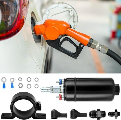 Qwork عالية التدفق الخارجي مضخة الوقود المضمّنة الكهربائية 300 رطل أنظمة 12V DC مع قوس 60 مم in Saudi Arabia