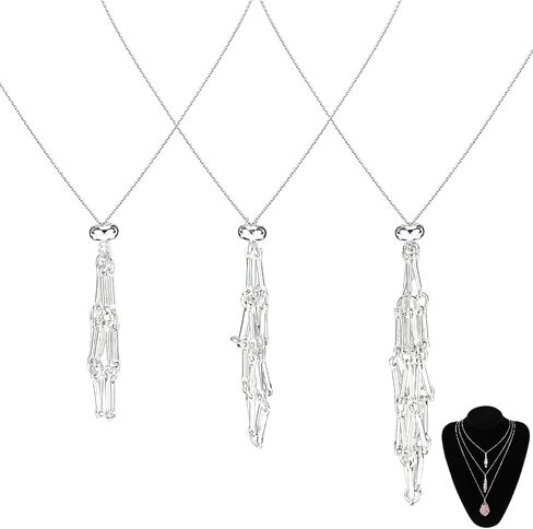 Crystal Holder Necklace 3Pcs Handmade Silver Crystal Stone Holder Necklace with Adjustable Cage, Valentine's Day Gifts in Saudi Arabia