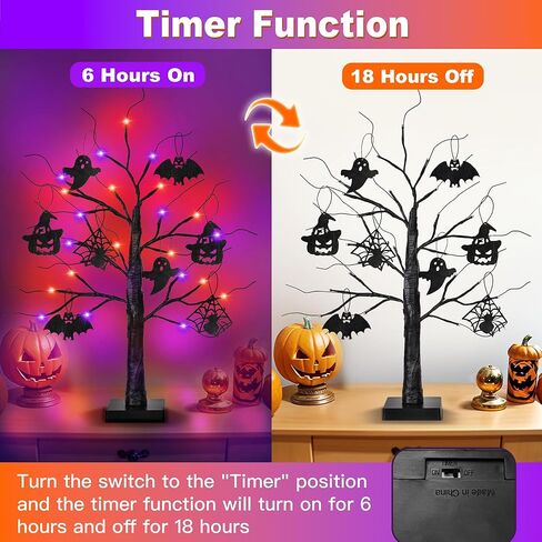 ديكورات الهالوين الداخلية 2 حزمة 24 بوصة شجرة هالوين سوداء مع 24 LED الأضواء الأرجواني البرتقالي ، USB/بطارية تدير الهالوين زخارف شجرة ضوء الشجرة مع مؤقت ، مخيف مخيف المنزل ديكور in Kuwait