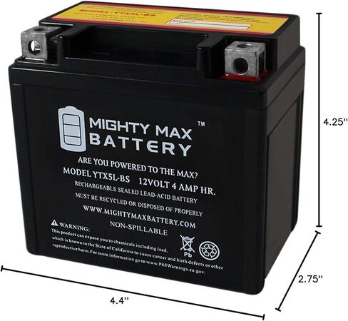بطارية Mighty Max Max YTX5L-BS 12V 4AH Battery تحل محل ATV رباعي الدراجات النارية الدراجات البخارية MOPED in Saudi Arabia