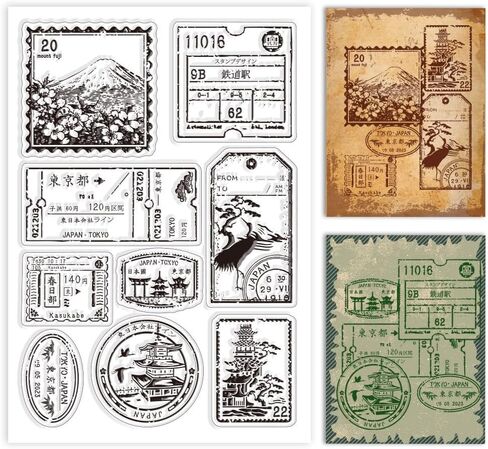 طوابع شفافة من GLOBLELAND Japan Tiket، طوابع جبل فوجي البريدية من السيليكون الشفاف، أختام خريف الطيور، أوراق القيقب، طوابع شفافة لبطاقات القصاصات بنفسك، صنع مجلة ألبوم الصور in Saudi Arabia