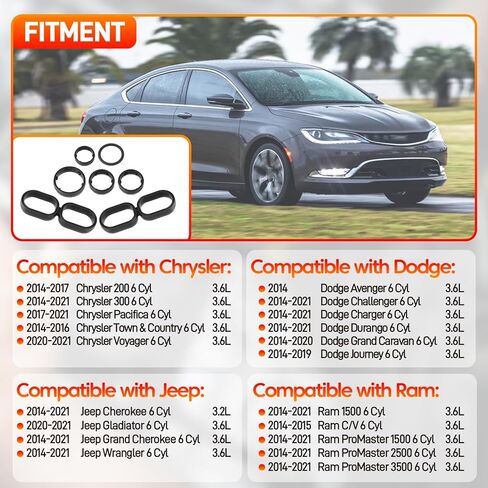 مرشح زيت المحرك الإسكان o طقم ختم الحلقة 7pcs متوافق مع 2014-2021 Chrysler Dodge Jeep Ram 200 300 Pacifica Charger Charger Cherokee Wrangler 1500 Promaster 3.6L 3.2L استبدال# 68191356AA in Kuwait