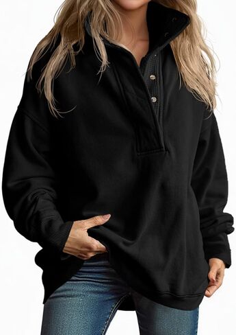 Fisoew Womens Oversized Sweatshirt Casual Snap Stand Collar Long Sleeve Pullover Tops Fall Travel Outfits in Saudi Arabia
