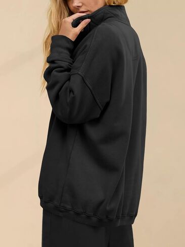 Fisoew Womens Oversized Sweatshirt Casual Snap Stand Collar Long Sleeve Pullover Tops Fall Travel Outfits in Saudi Arabia