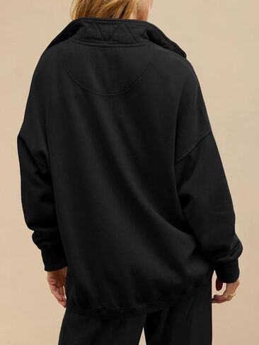 Fisoew Womens Oversized Sweatshirt Casual Snap Stand Collar Long Sleeve Pullover Tops Fall Travel Outfits in Saudi Arabia