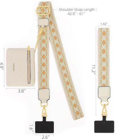 ZOPPEN Phone Lanyard Crossbody, Clip and Go Strap for Phone with Wallet Crossbody, Phone Strap with Zippered Pouch, Adjustable Strap with Phone Tethe Tap for All Phones, Brown in Kuwait