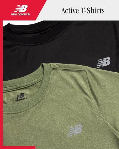 New Balance Boys' Active T-Shirts - 4 Pack Short Sleeve Crew Neck Athletic Performance Dry Fit Shirts for Boys (Sizes: 4-20), Size 18-20, Rain Space Sky Black in Kuwait