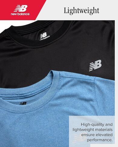 New Balance Boys' Active T-Shirts - 4 Pack Short Sleeve Crew Neck Athletic Performance Dry Fit Shirts for Boys (Sizes: 4-20), Size 18-20, Rain Space Sky Black in Kuwait