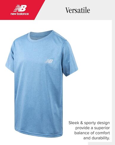 New Balance Boys' Active T-Shirts - 4 Pack Short Sleeve Crew Neck Athletic Performance Dry Fit Shirts for Boys (Sizes: 4-20), Size 18-20, Rain Space Sky Black in Kuwait