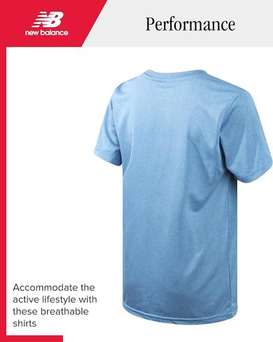 New Balance Boys' Active T-Shirts - 4 Pack Short Sleeve Crew Neck Athletic Performance Dry Fit Shirts for Boys (Sizes: 4-20), Size 18-20, Rain Space Sky Black in Kuwait