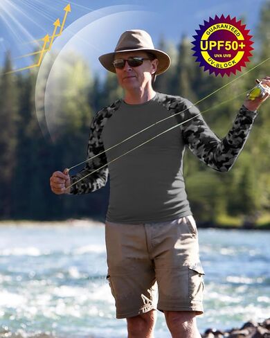 قمصان صيد طويلة الأكمام طويلة الأكمام للرجال ، UPF 50+ حماية من أشعة الشمس الحارس ، قميص الأشعة فوق البنفسجية للسباحة في الهواء الطلق في الهواء الطلق in Kuwait