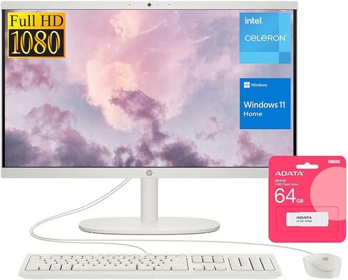 HP 22" All-in-One Desktop Computer, 8GB DDR5 RAM, 128GB UFS Storage,13th Gen Intel Quad-Core CPU, FHD VA Display, WiFi 6, Bluetooth 5.3, RJ45, USB-C (10Gbps), UHD Graphics, 720p Cam, Cashmere White in Kuwait