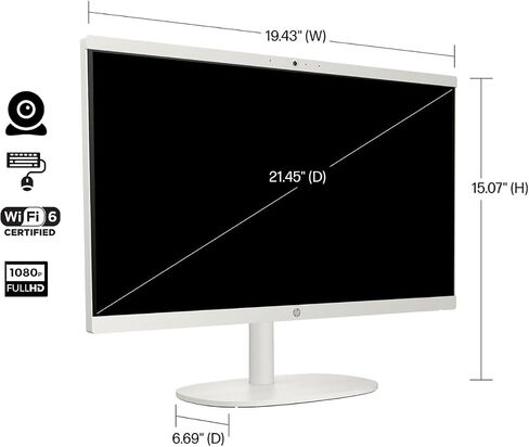 HP 22" All-in-One Desktop Computer, 8GB DDR5 RAM, 128GB UFS Storage,13th Gen Intel Quad-Core CPU, FHD VA Display, WiFi 6, Bluetooth 5.3, RJ45, USB-C (10Gbps), UHD Graphics, 720p Cam, Cashmere White in Kuwait